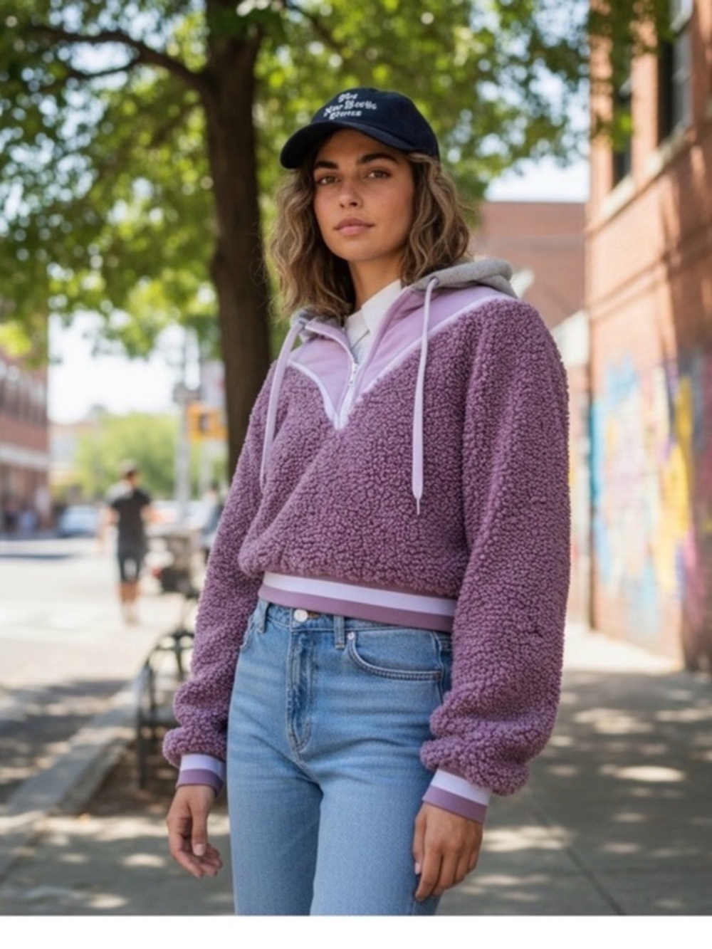 For Love And Lemons Lavender Sherpa Varsity Jacket